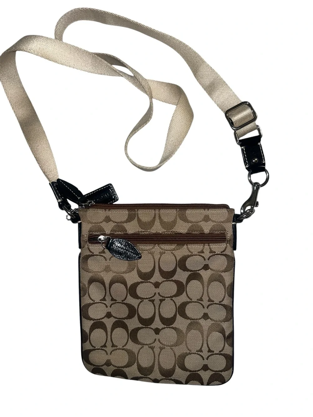 Coach Khaki/Brown Signature Crossbody Messenger Bag
